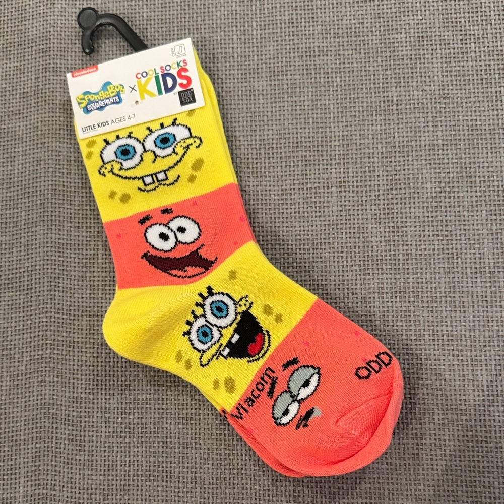 Nickelodeon SpongeBob Yellow Kids Socks ages 4-7 little kids crew one pair funny